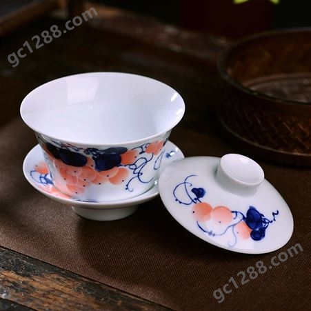 陶瓷盖碗套装三才杯景德镇制 大号中式青花瓷茶碗带盖价格