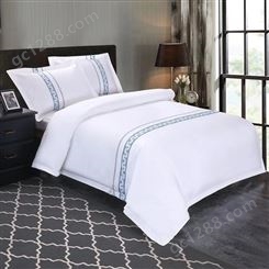客房酒店布草80支 全棉缎条四件套 宾馆白色床上用品