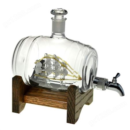 玻璃大船工艺酒瓶  玻璃酒桶  一帆丰顺醒酒器  异形酒水包装  白兰地空酒瓶