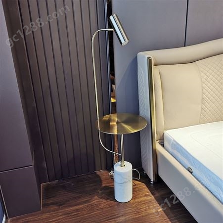 大理石面沙发边几灯后现代创意卧室床头灯全铜拉丝酒店客房落地灯