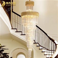 后现代水晶灯3米 金色轻奢装饰灯旋转楼梯中空长吊灯